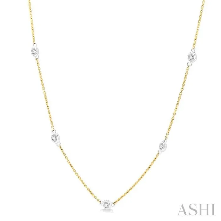 1/3 Ctw Round Cut Diamond Station Necklace in 14K Yellow and White Gold