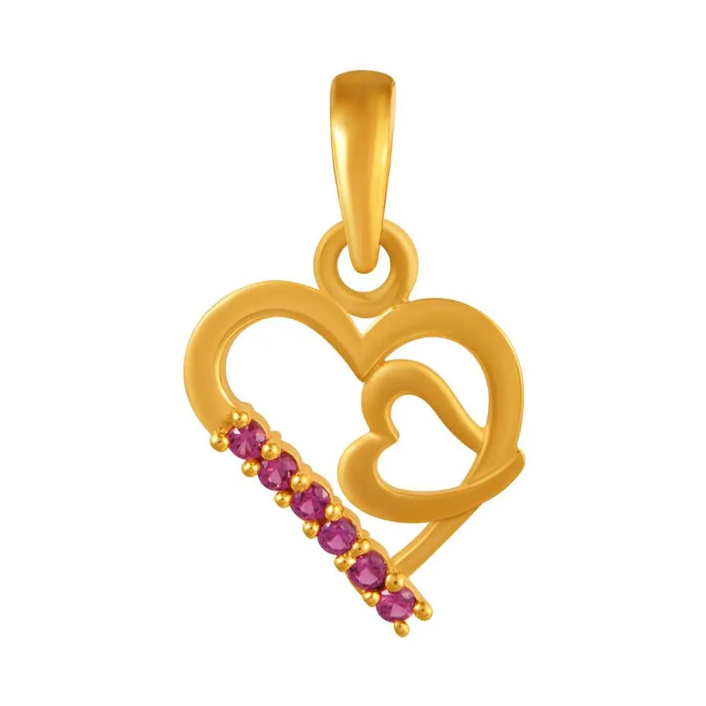 14k Gold Double Hearts With Pink S Pendant