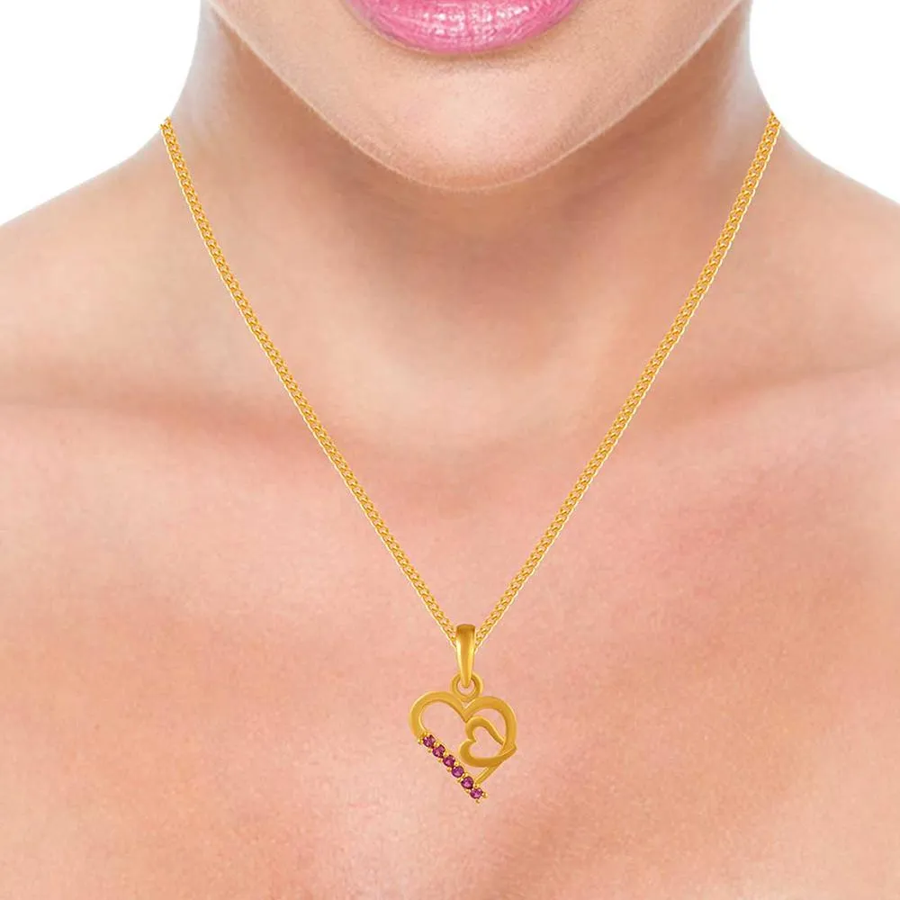 14k Gold Double Hearts With Pink S Pendant