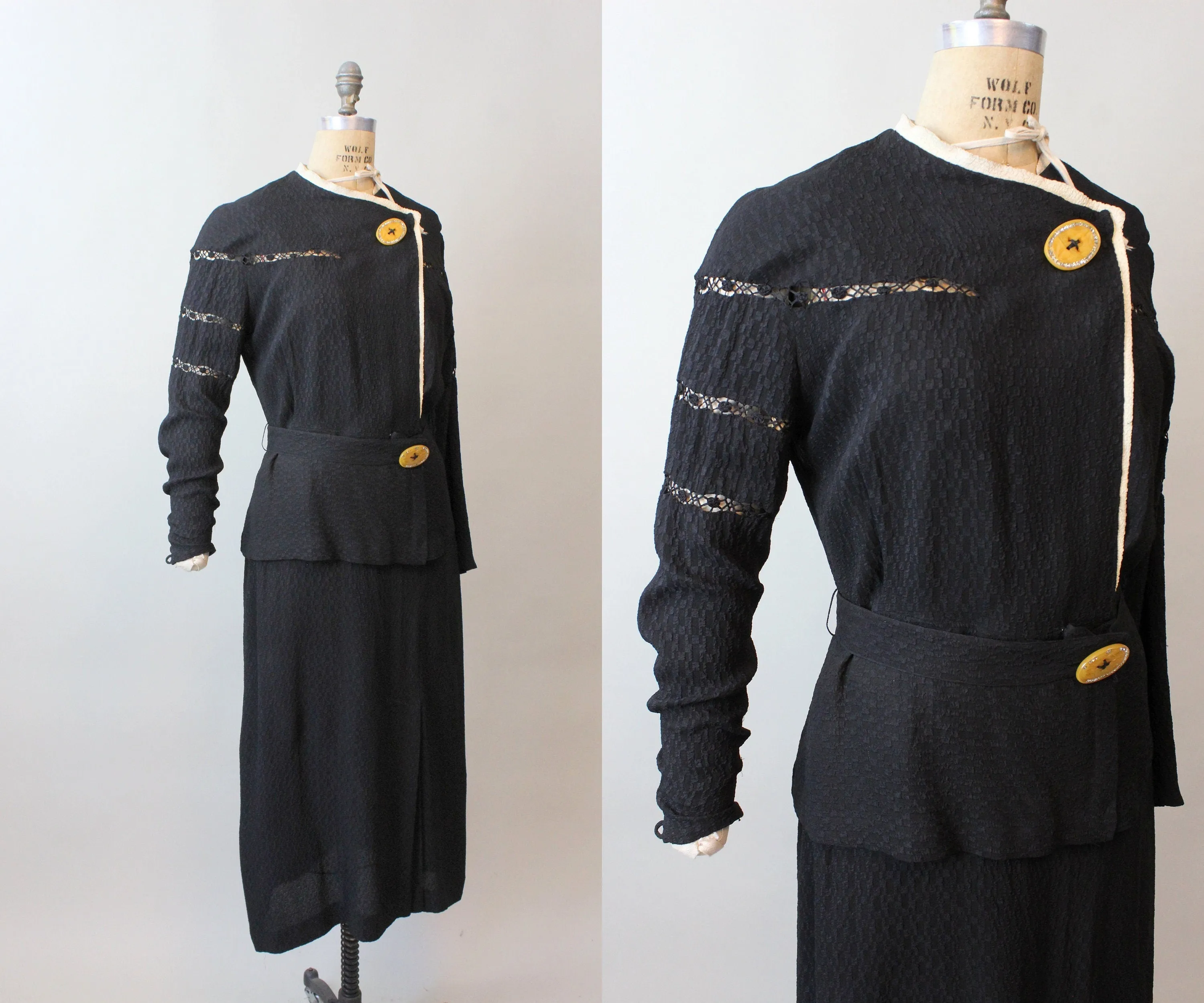 1920s 1930s SPIDERWEB open bakelite button dress medium | new fall