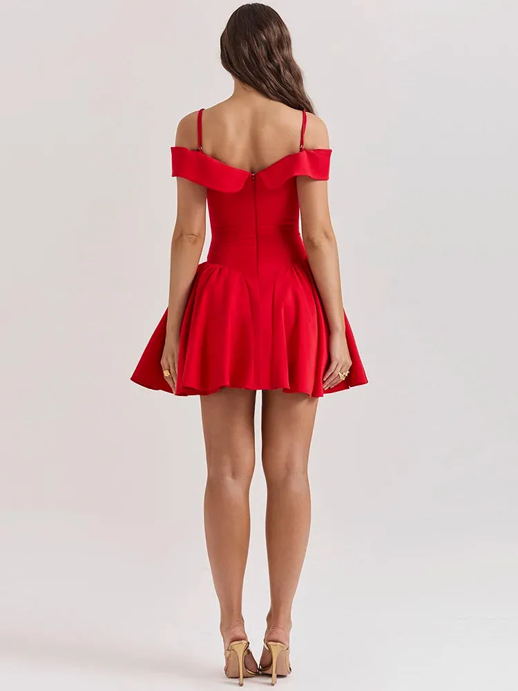 A&A Elegant Off-shoulder A Line Pleated Mini Dress