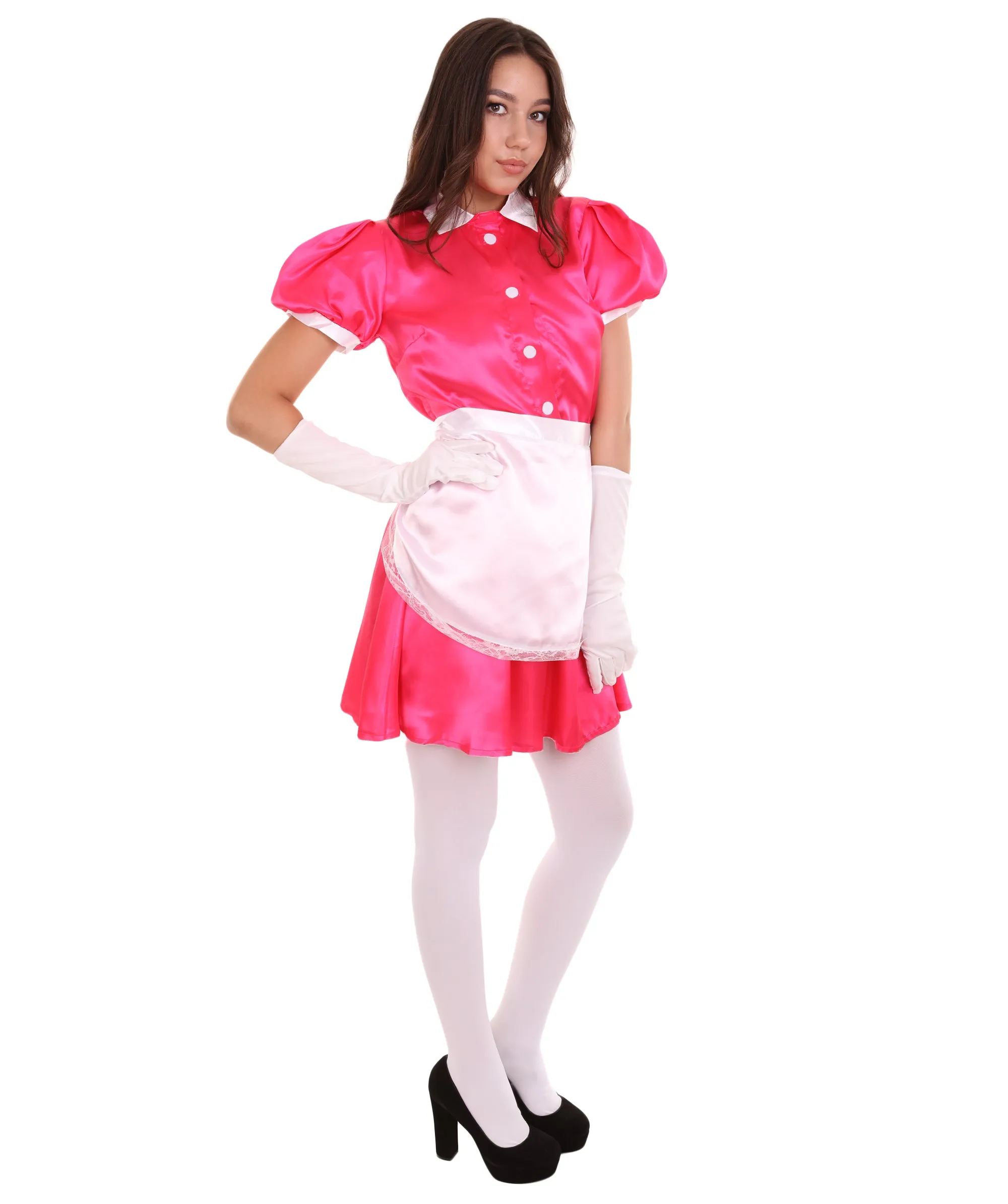 Adult Women's French Apron Maid Uniform Costume | Pink Cosplay Costume