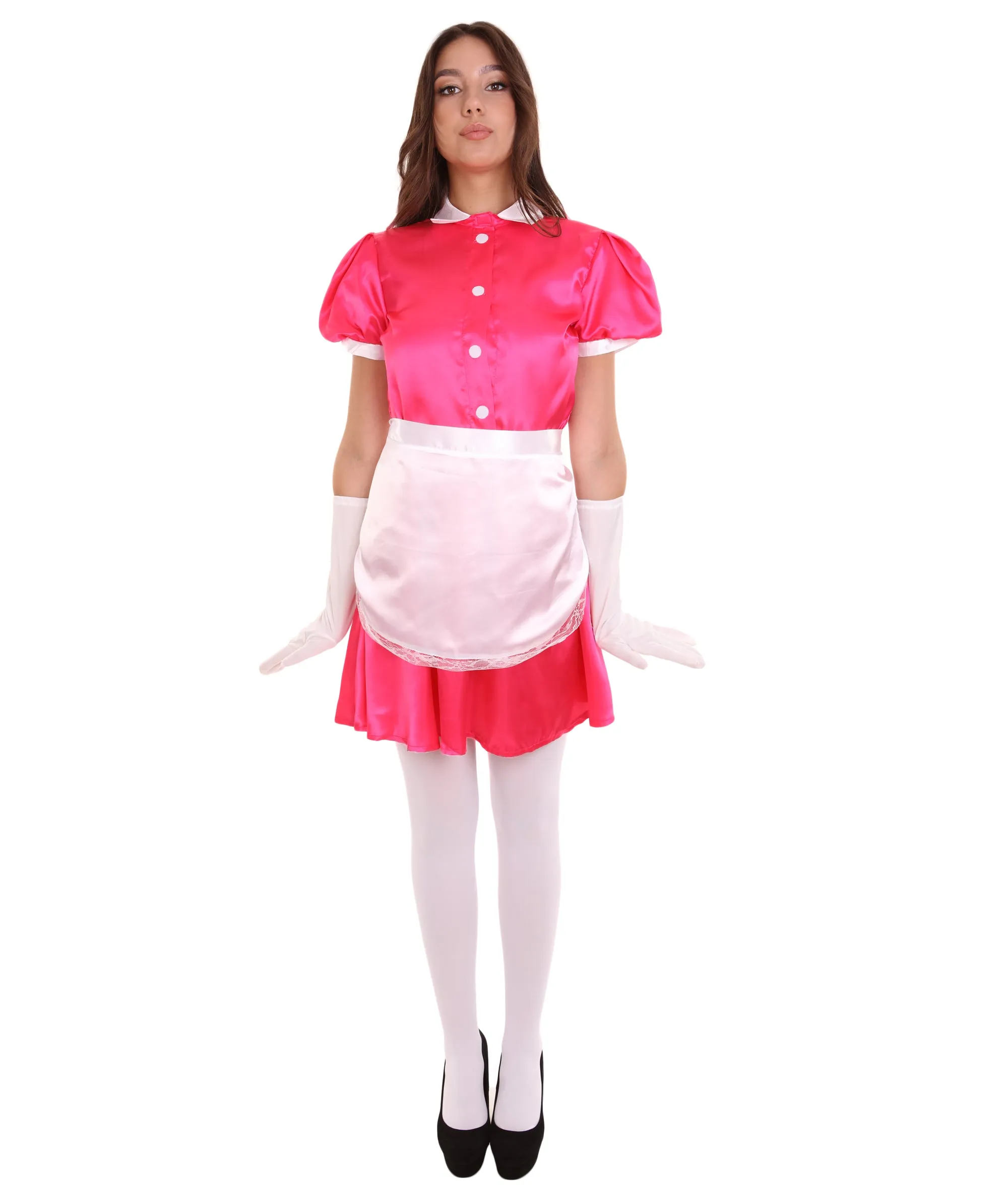 Adult Women's French Apron Maid Uniform Costume | Pink Cosplay Costume