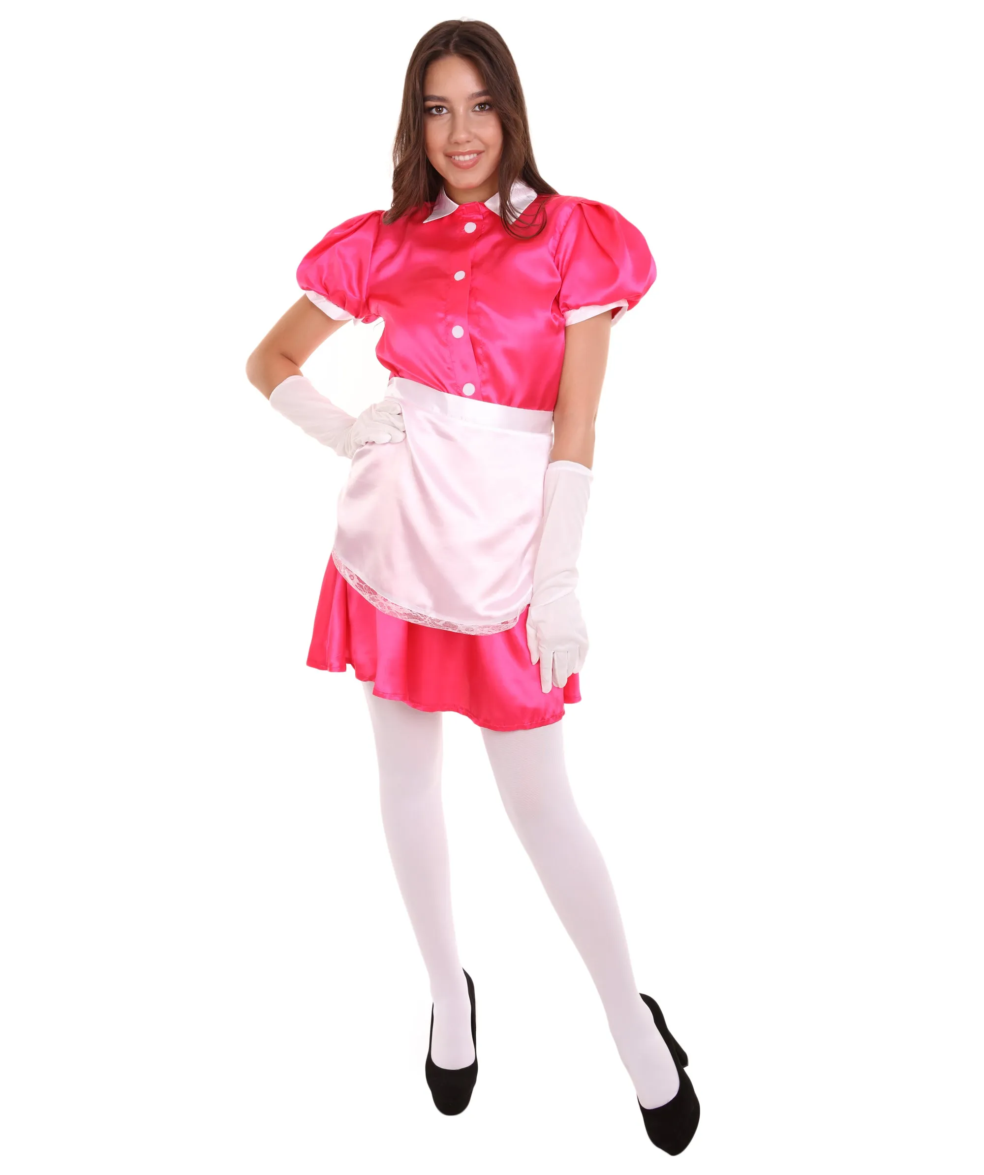 Adult Women's French Apron Maid Uniform Costume | Pink Cosplay Costume