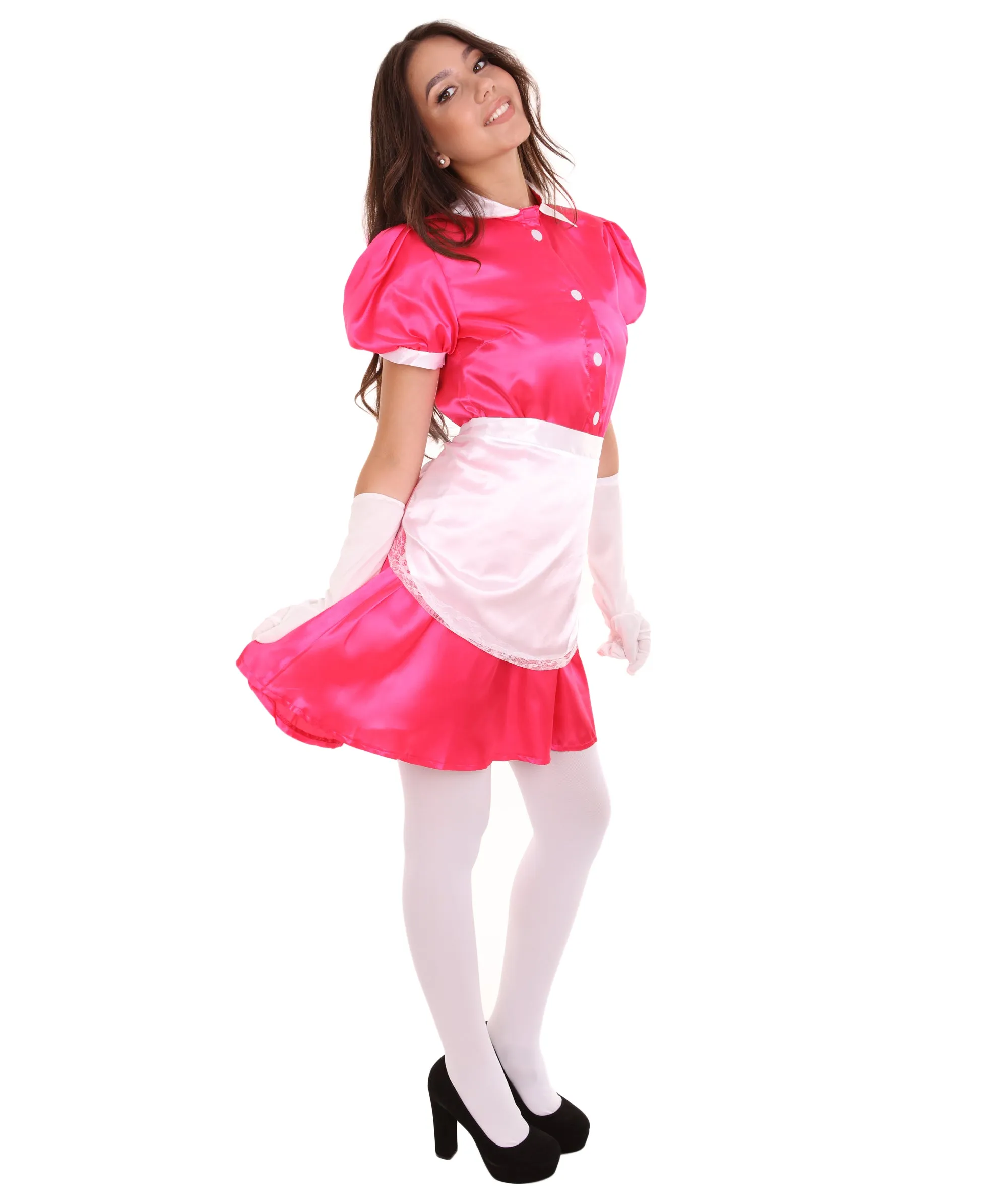 Adult Women's French Apron Maid Uniform Costume | Pink Cosplay Costume