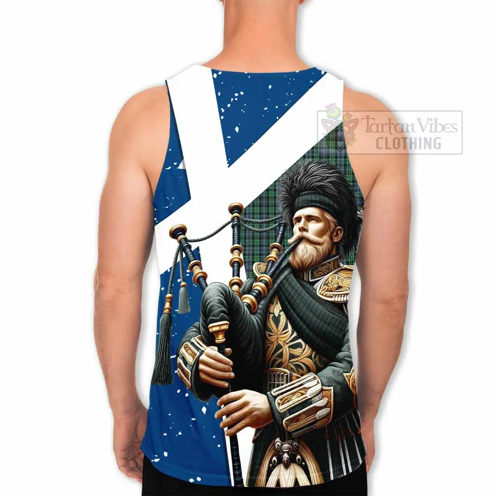 Arbuthnot Tartan Men's Tank Top with Family Crest Scottish Bagpiper Vibes