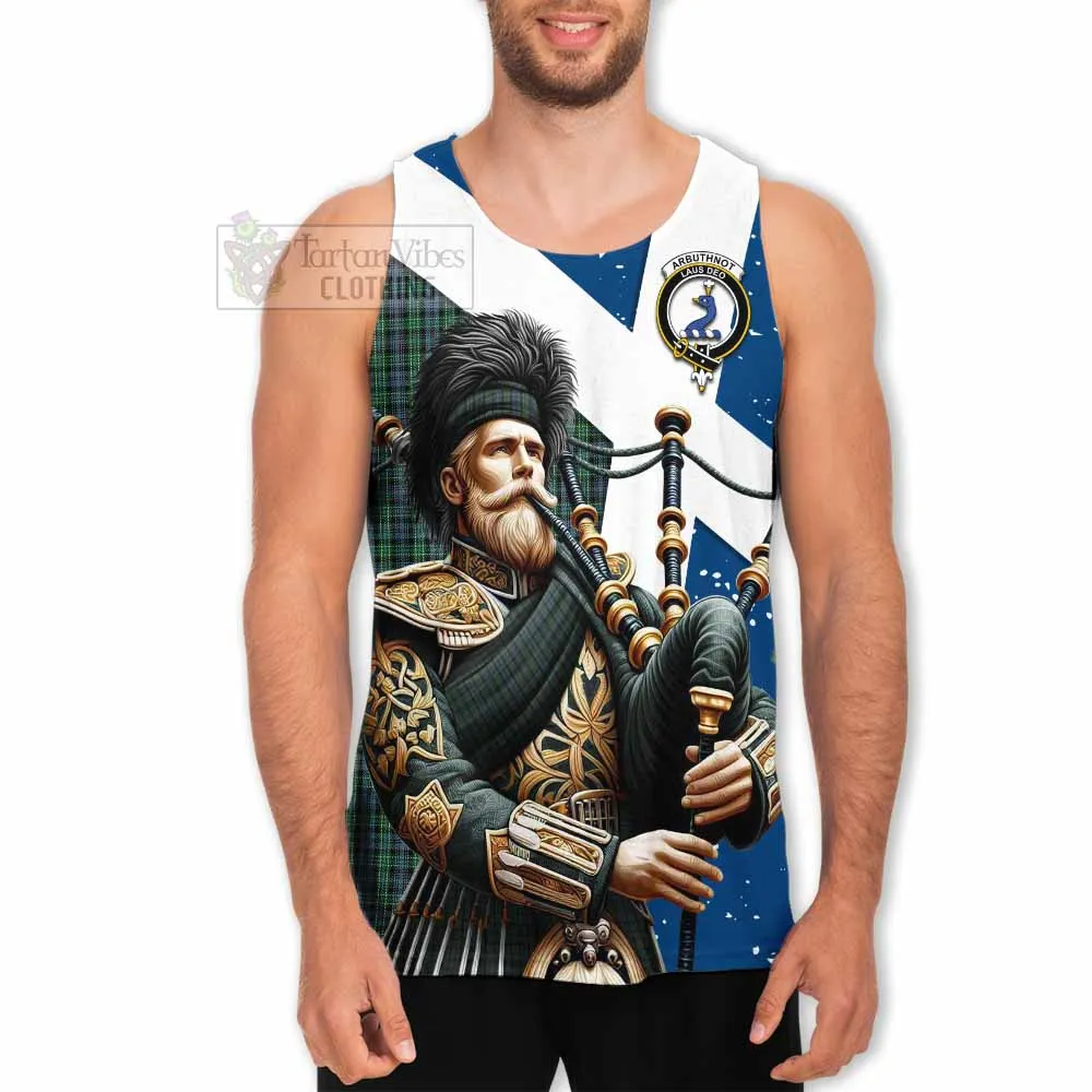 Arbuthnot Tartan Men's Tank Top with Family Crest Scottish Bagpiper Vibes