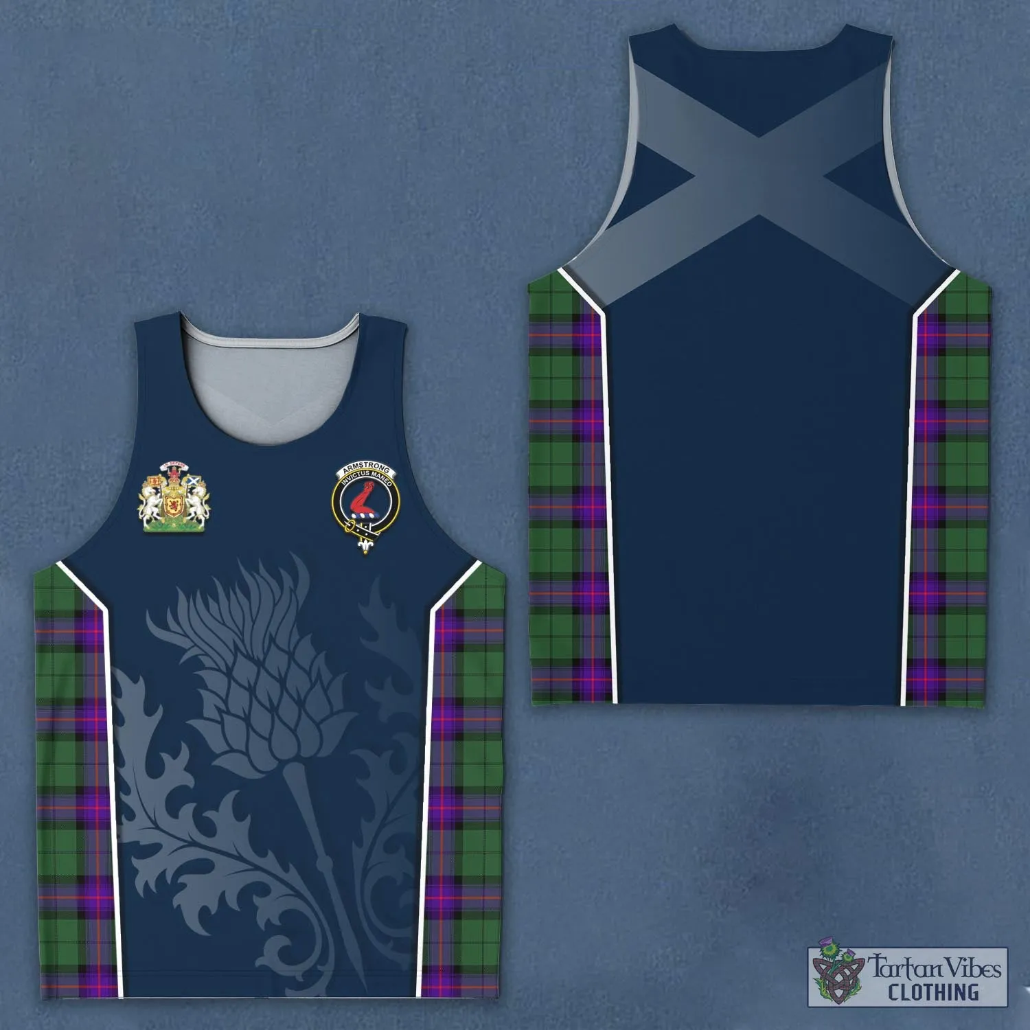 Armstrong Modern Tartan Men's Tanks Top with Family Crest and Scottish Thistle Vibes Sport Style