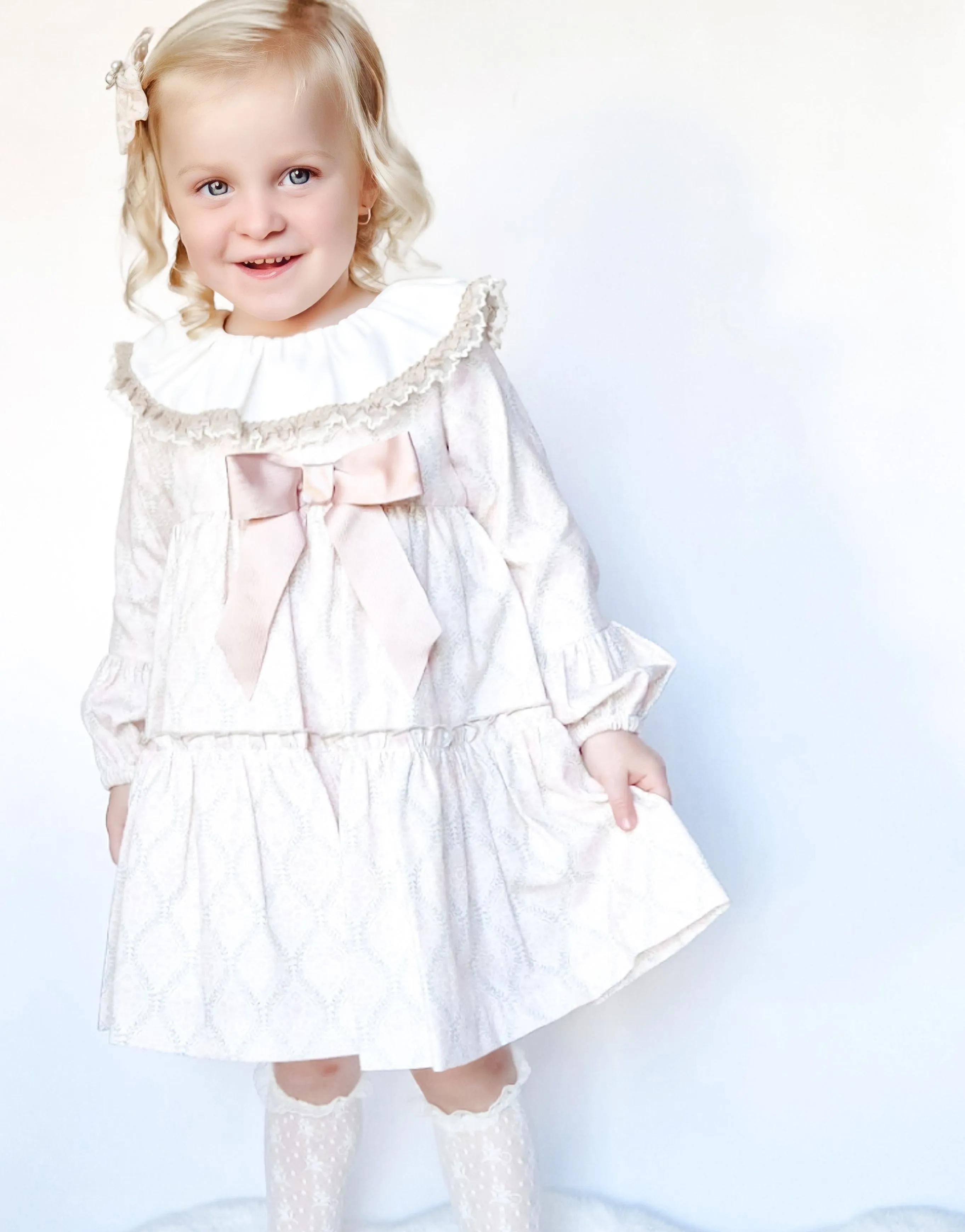 AW24 Rochy Girls Pink & Camel Bow Dress