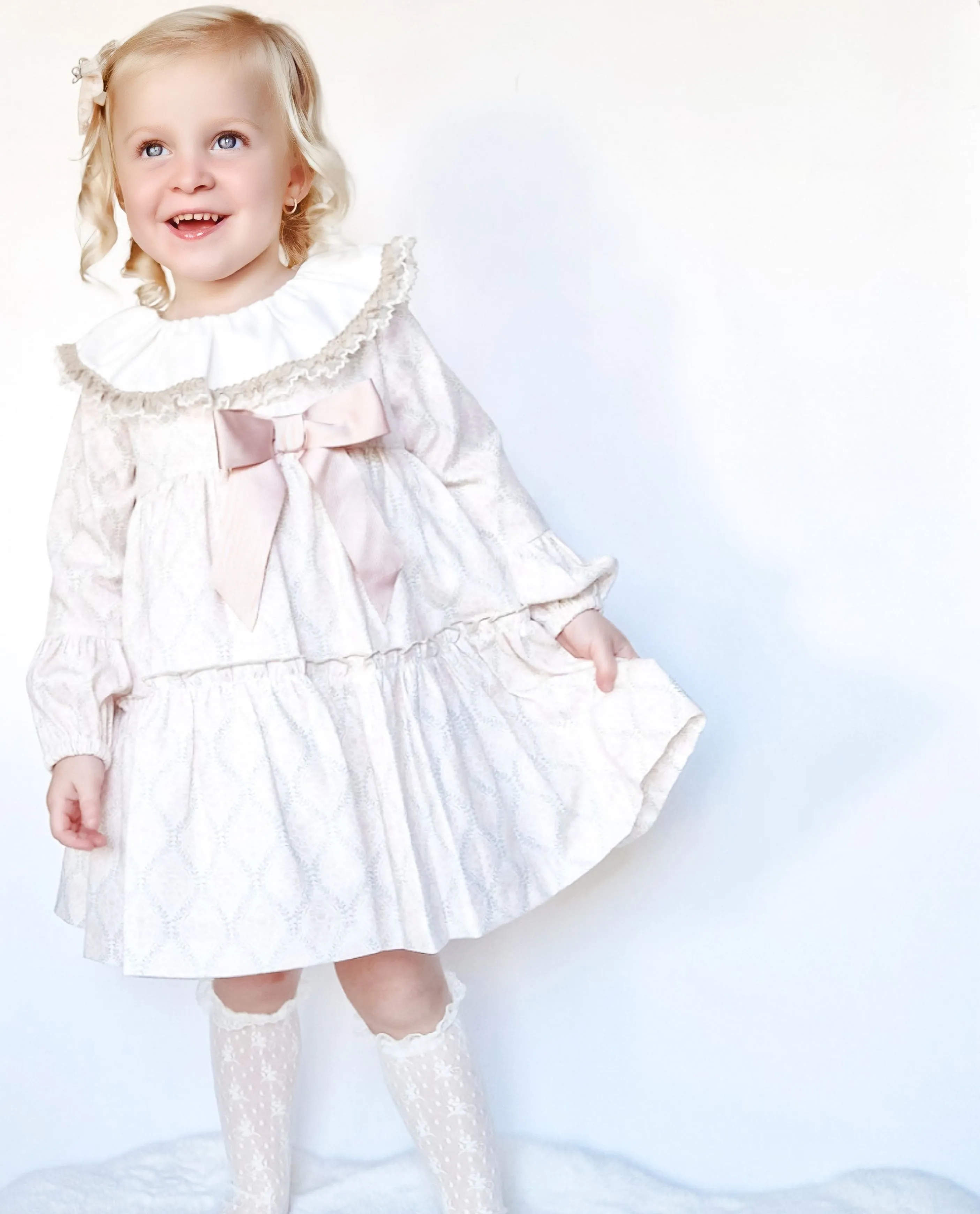 AW24 Rochy Girls Pink & Camel Bow Dress