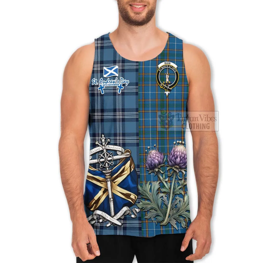 Bain Tartan Men's Tank Top Happy St. Andrew's Day Half Tartan Style