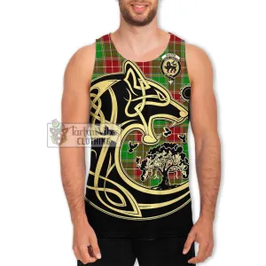 Baxter Modern Tartan Men's Tank Top with Family Crest Celtic Wolf Style