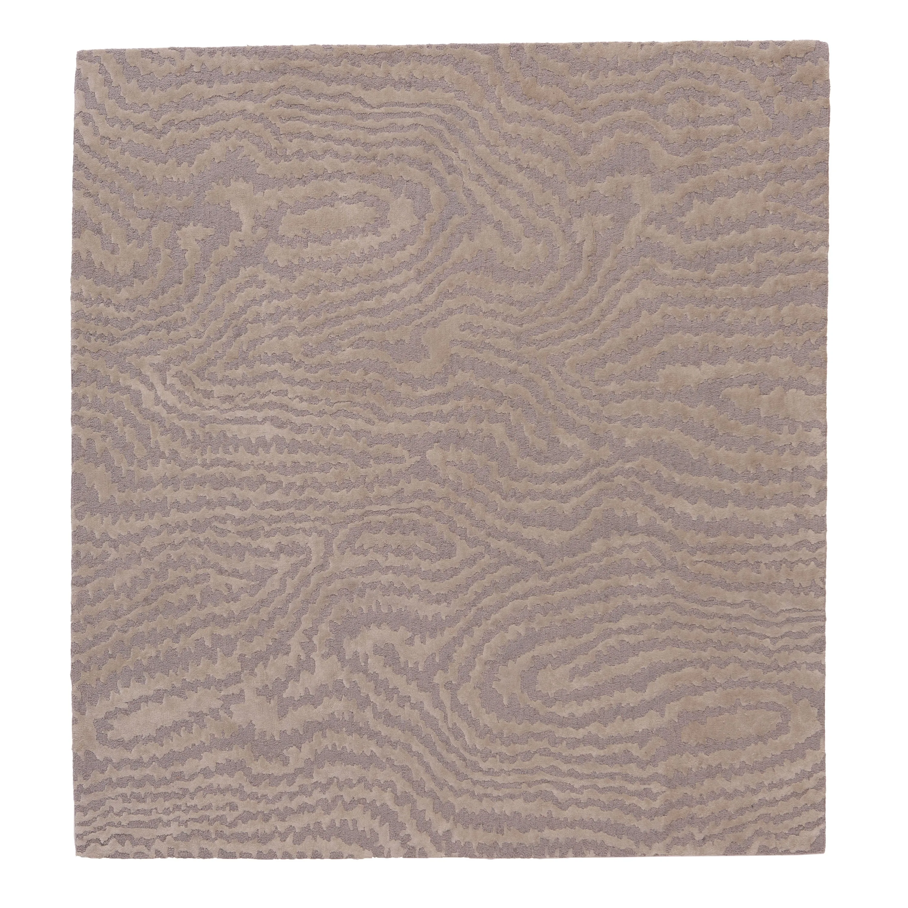 Beige Modern Wool Silk Blend Rug - 5' x 5'5"