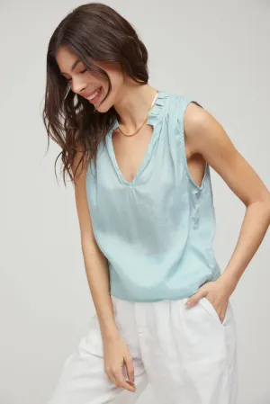 BEL Teal Ruffle Neck Tank