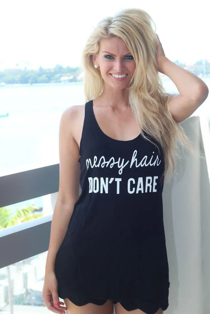 Black "Messy Hair, Don't Care" Top