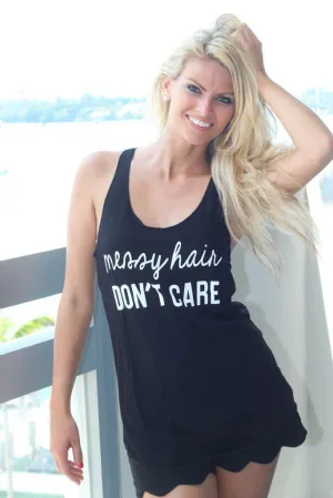 Black "Messy Hair, Don't Care" Top