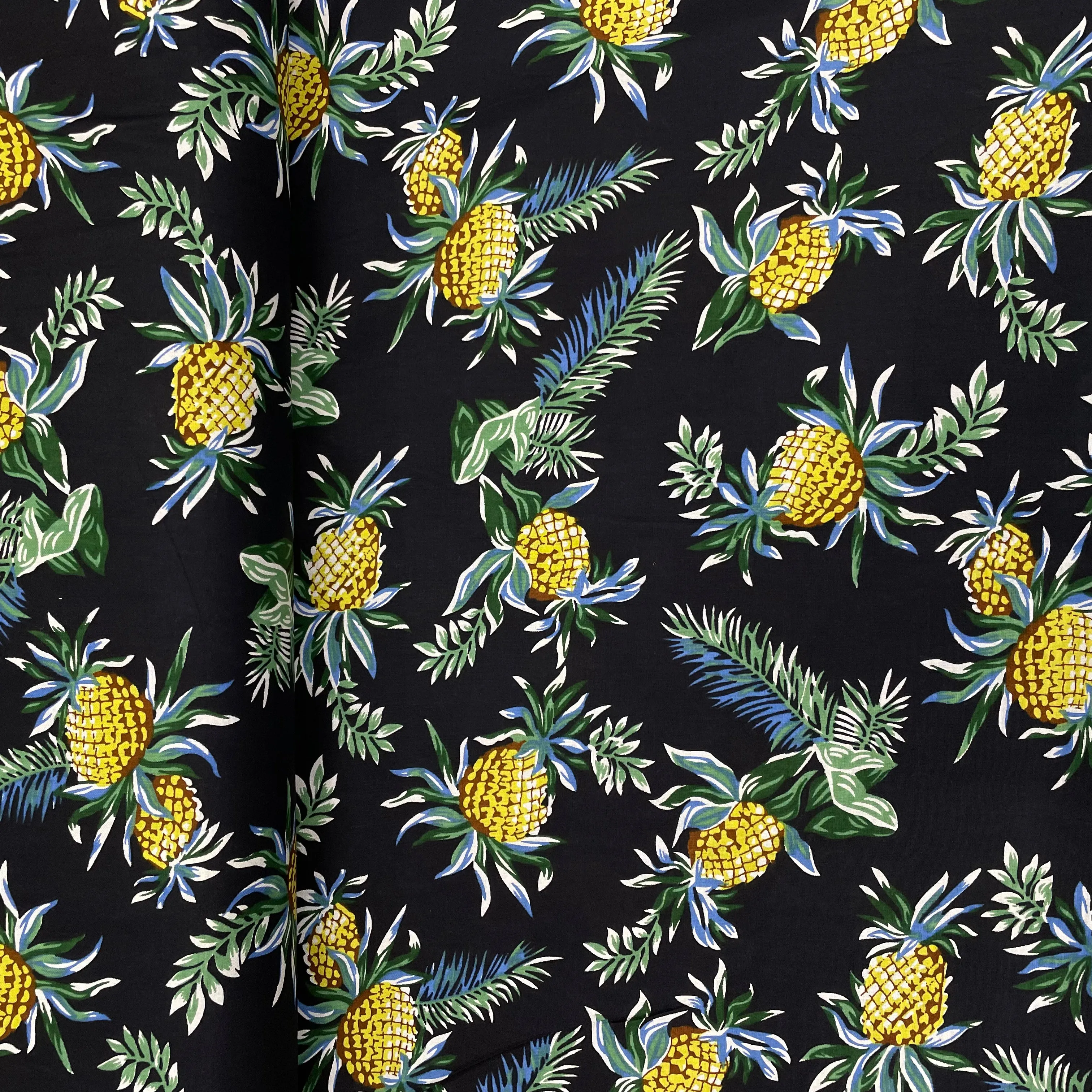 Black With Green Floral Print Rayon Fabric