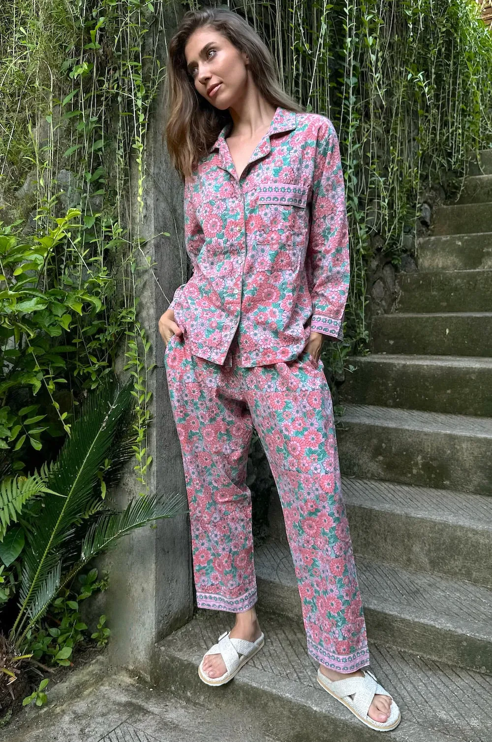 Block Printed Pajama Set: Daisy