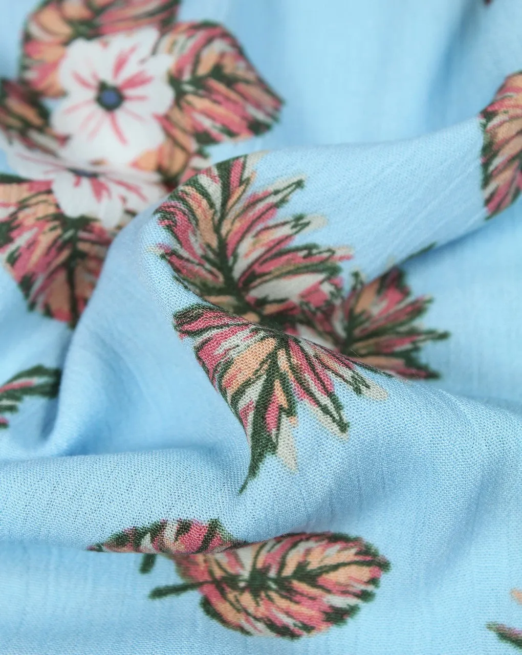 Blue And Multicolor Floral Design Rayon Fabric