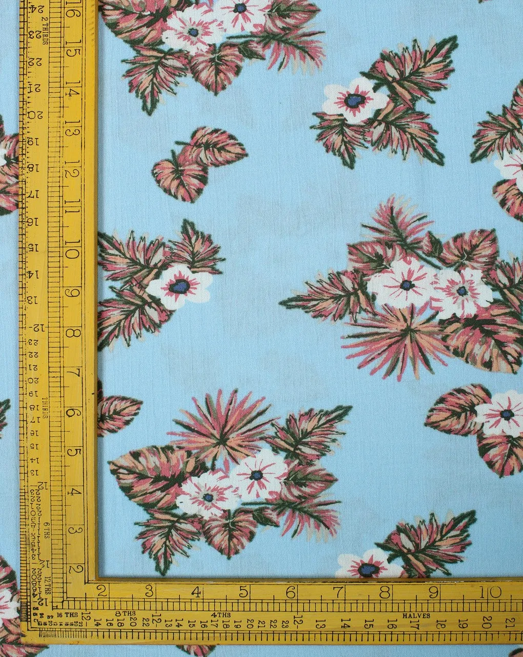 Blue And Multicolor Floral Design Rayon Fabric