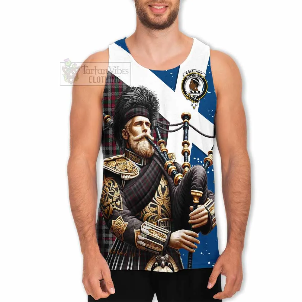 Borthwick Tartan Men's Tank Top with Family Crest Scottish Bagpiper Vibes