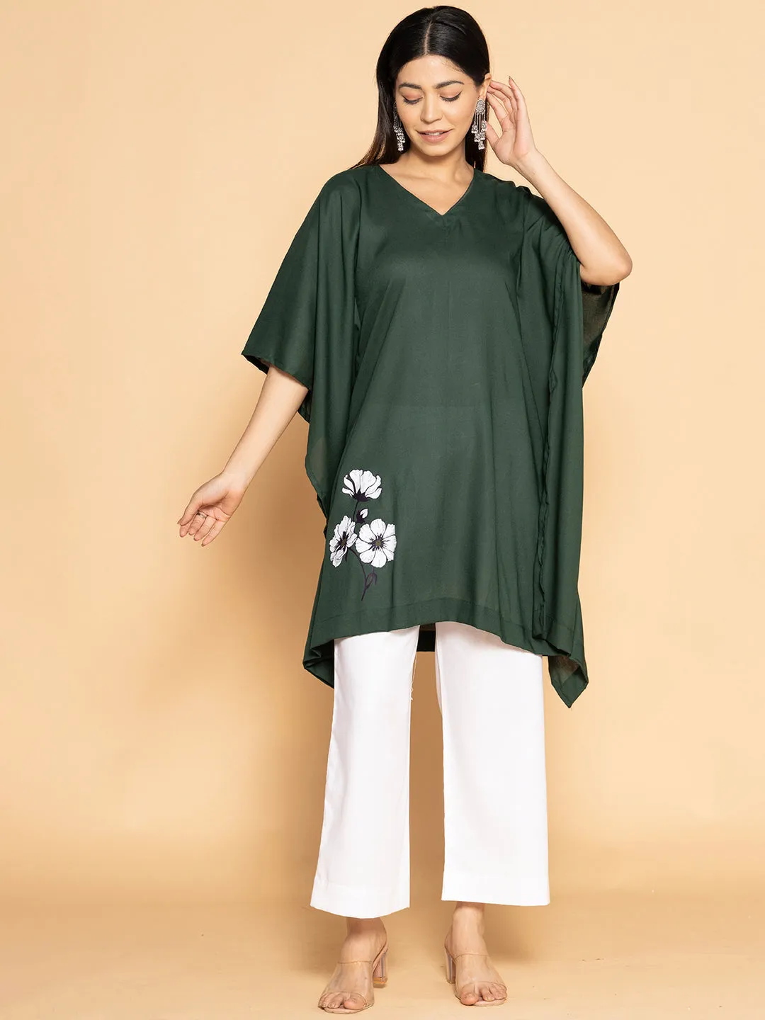 BottleGreen Rayon KaftanKurta - Perroquet