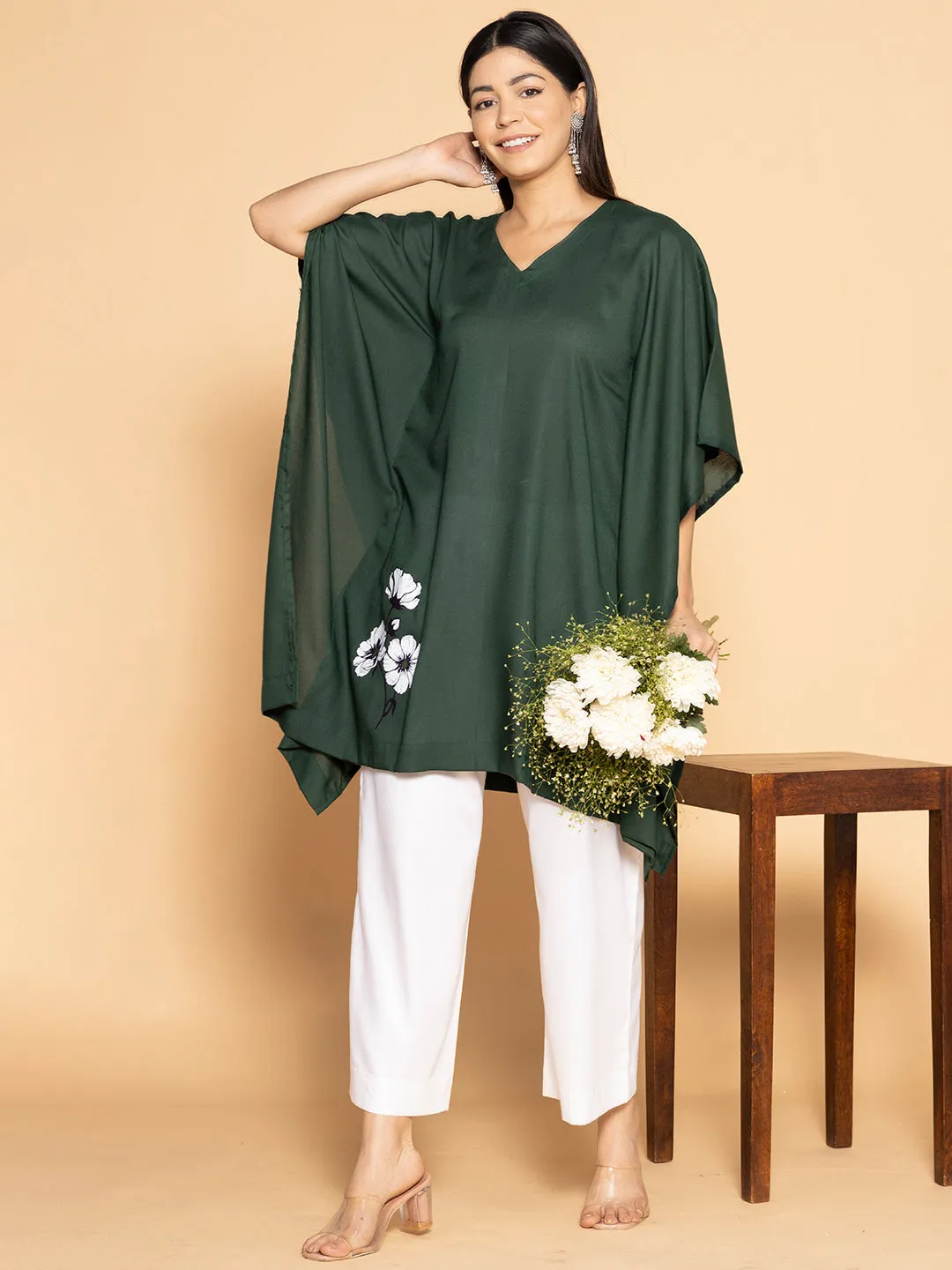 BottleGreen Rayon KaftanKurta - Perroquet