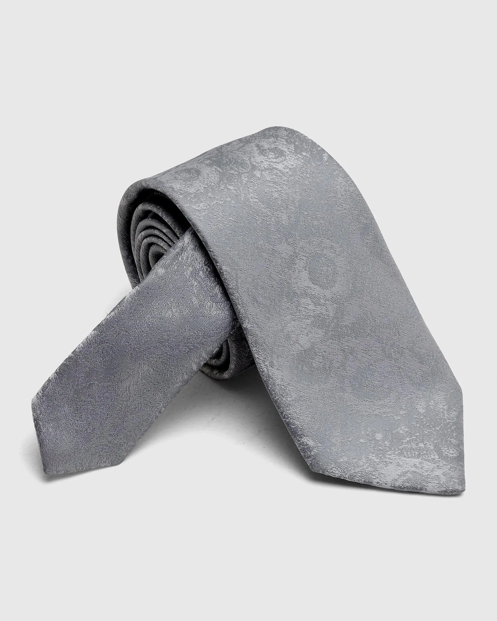 Boxed Combo Printed Tie With Pocket Square And Cufflink In Grey - Tapair