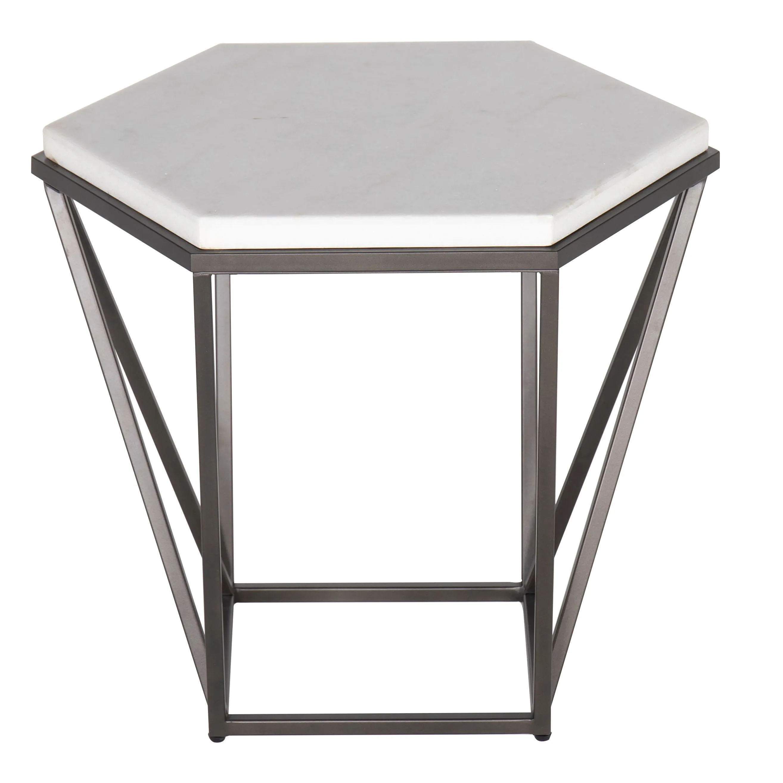 Corvus - End Table With Marble Top Hexagon - White