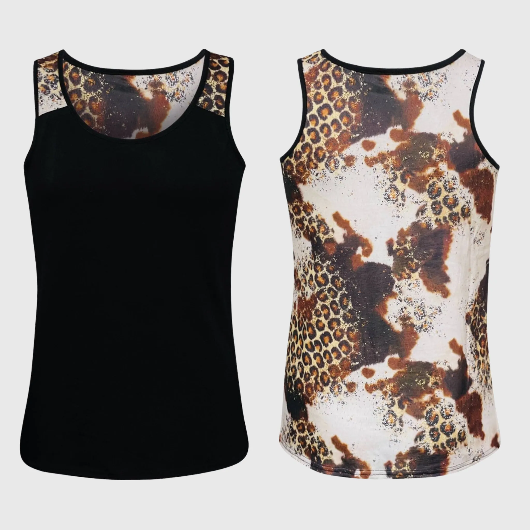 Cow Cheetah Black Polyester Tank Top