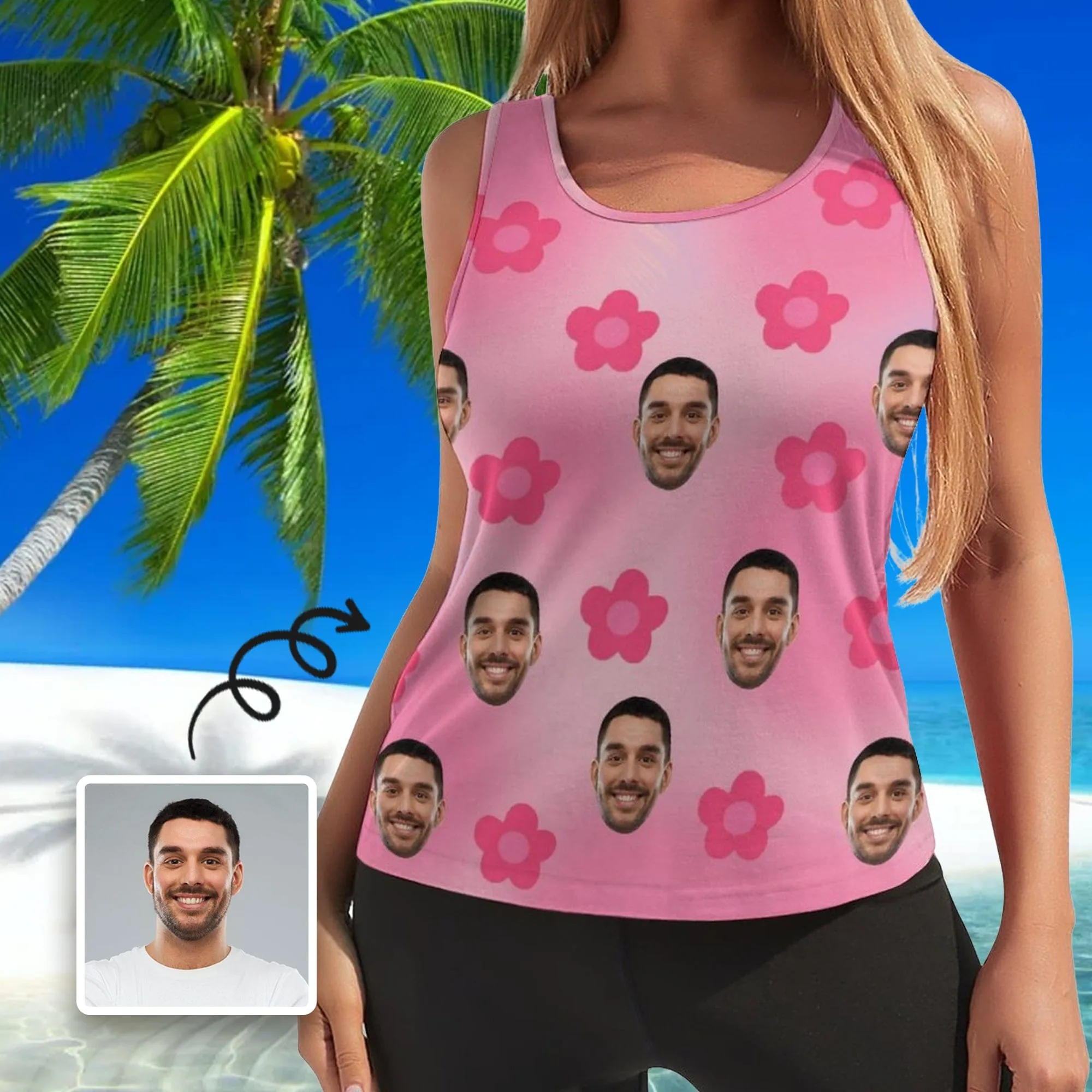 Custom Face Tops Pink Flower Women's Racerback Yoga Tank Top