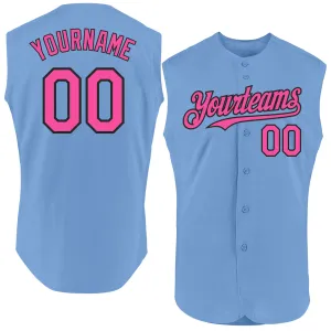 Custom Light Blue Pink-Black Authentic Sleeveless Baseball Jersey