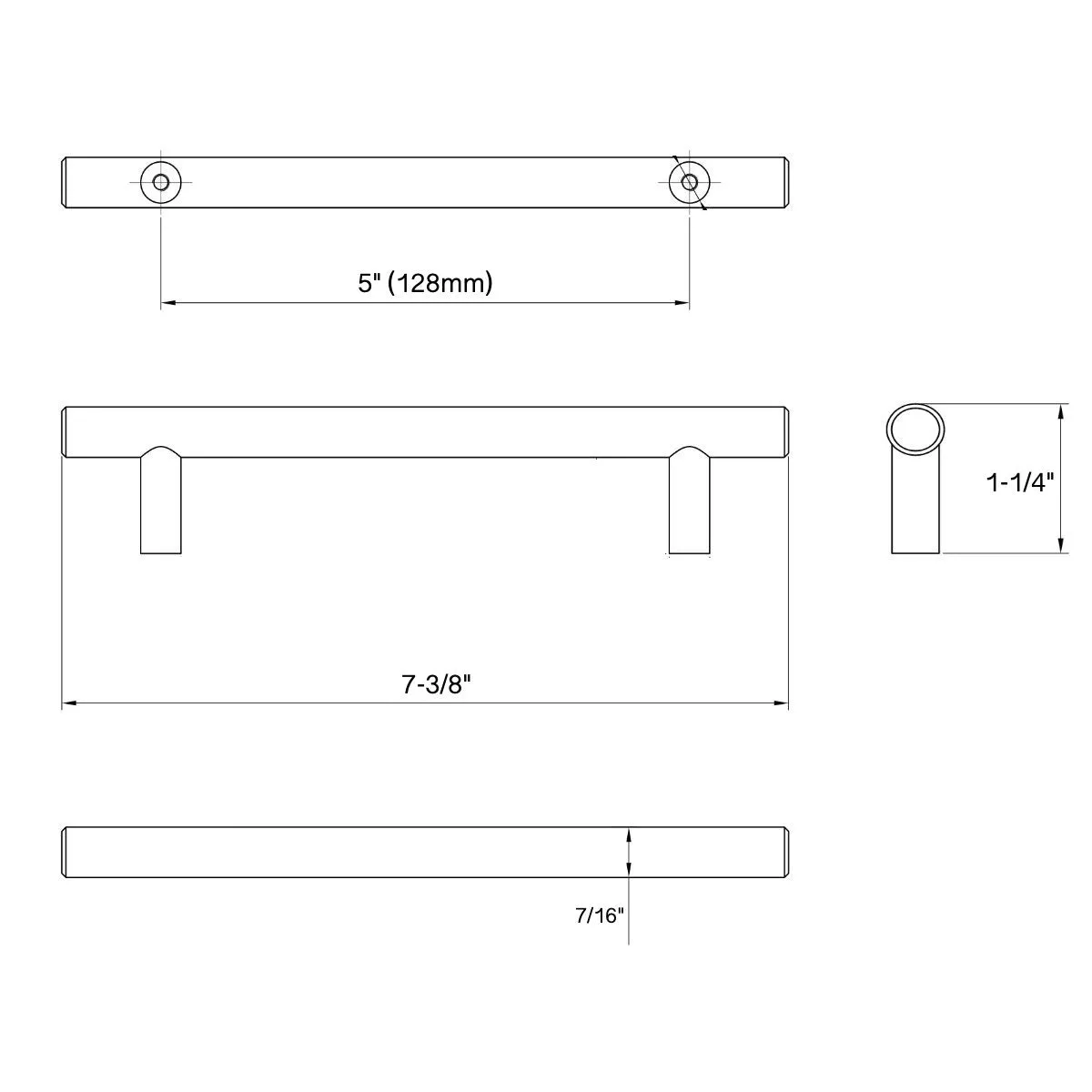 Diversa Matte Black Euro Style 5" (128mm) Cabinet Bar Pull