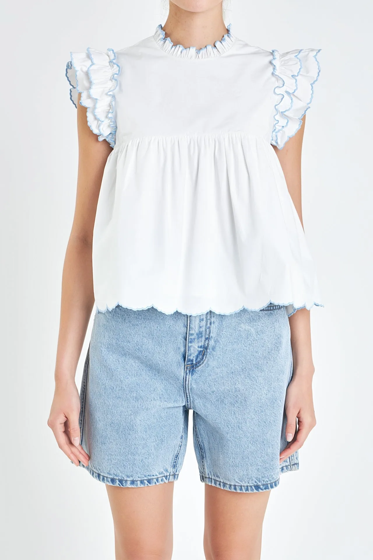 English Factory - Embroidered Scallop Top