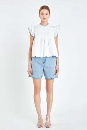 English Factory - Embroidered Scallop Top