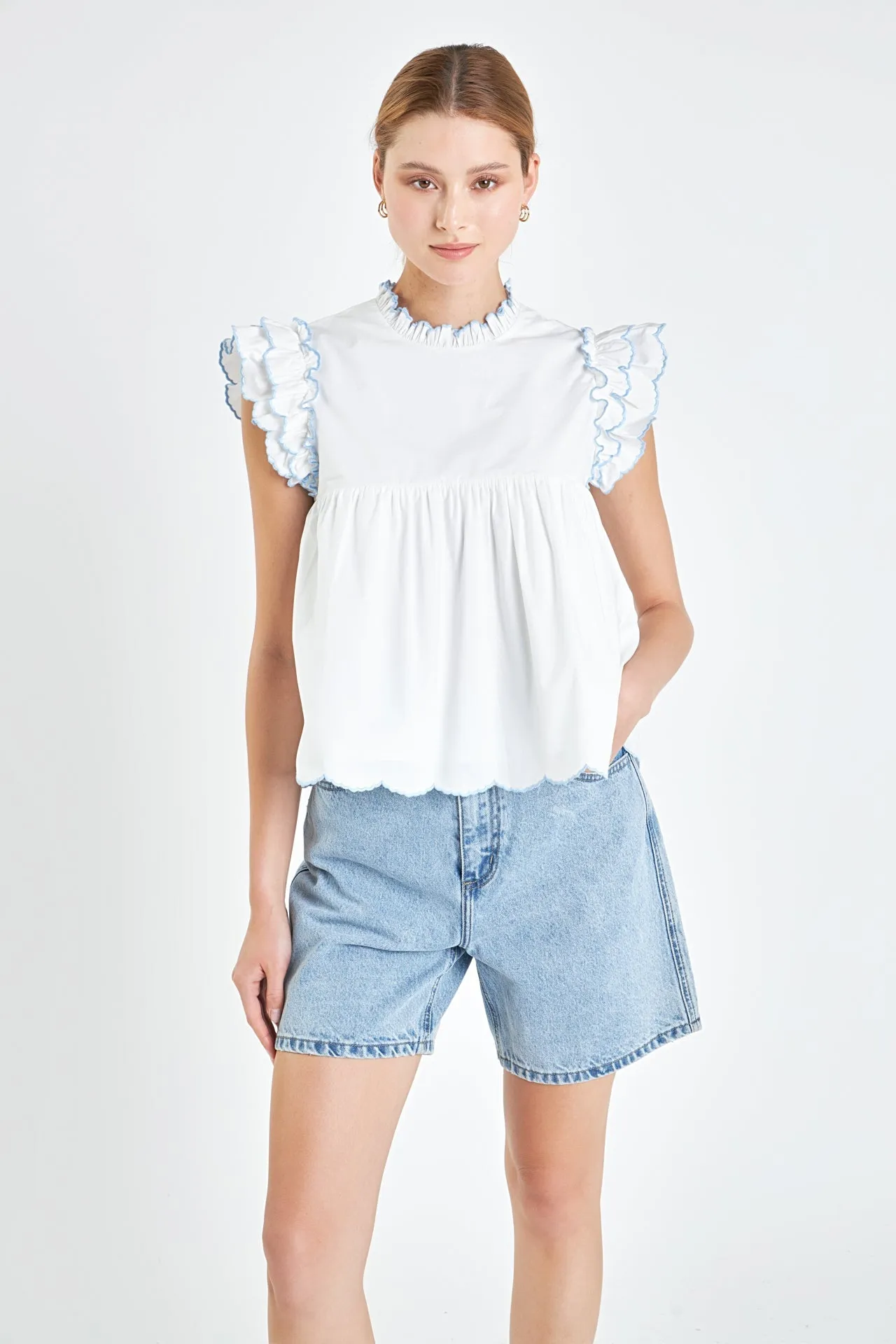 English Factory - Embroidered Scallop Top