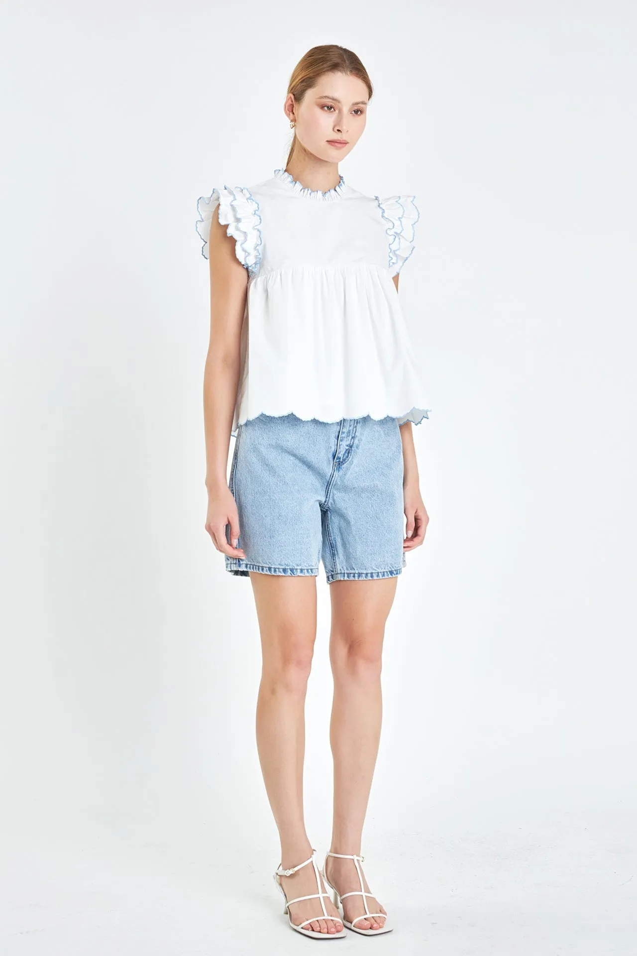 English Factory - Embroidered Scallop Top