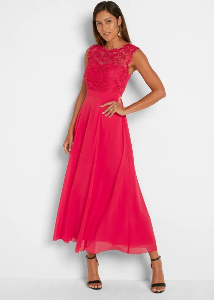 Evening maxi dress with lace Bpc Selection, red