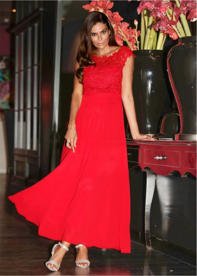 Evening maxi dress with lace Bpc Selection, red