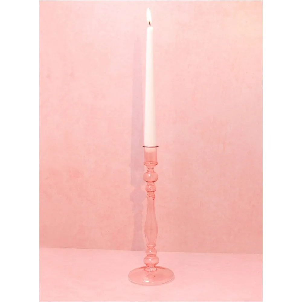 Gisela Graham 27cm Pink Slim Piped Candlestick Holder