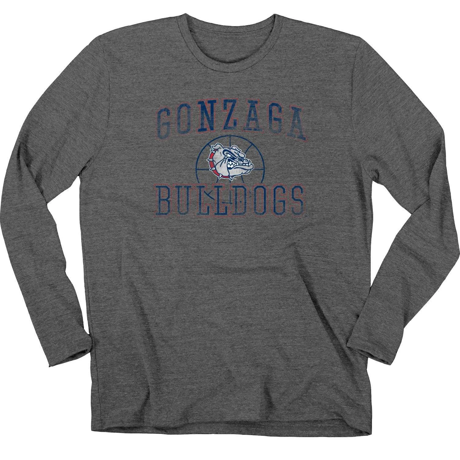 Gonzaga Bulldogs Blue 84 Gray Soft Distressed Logo LS Basketball T-Shirt