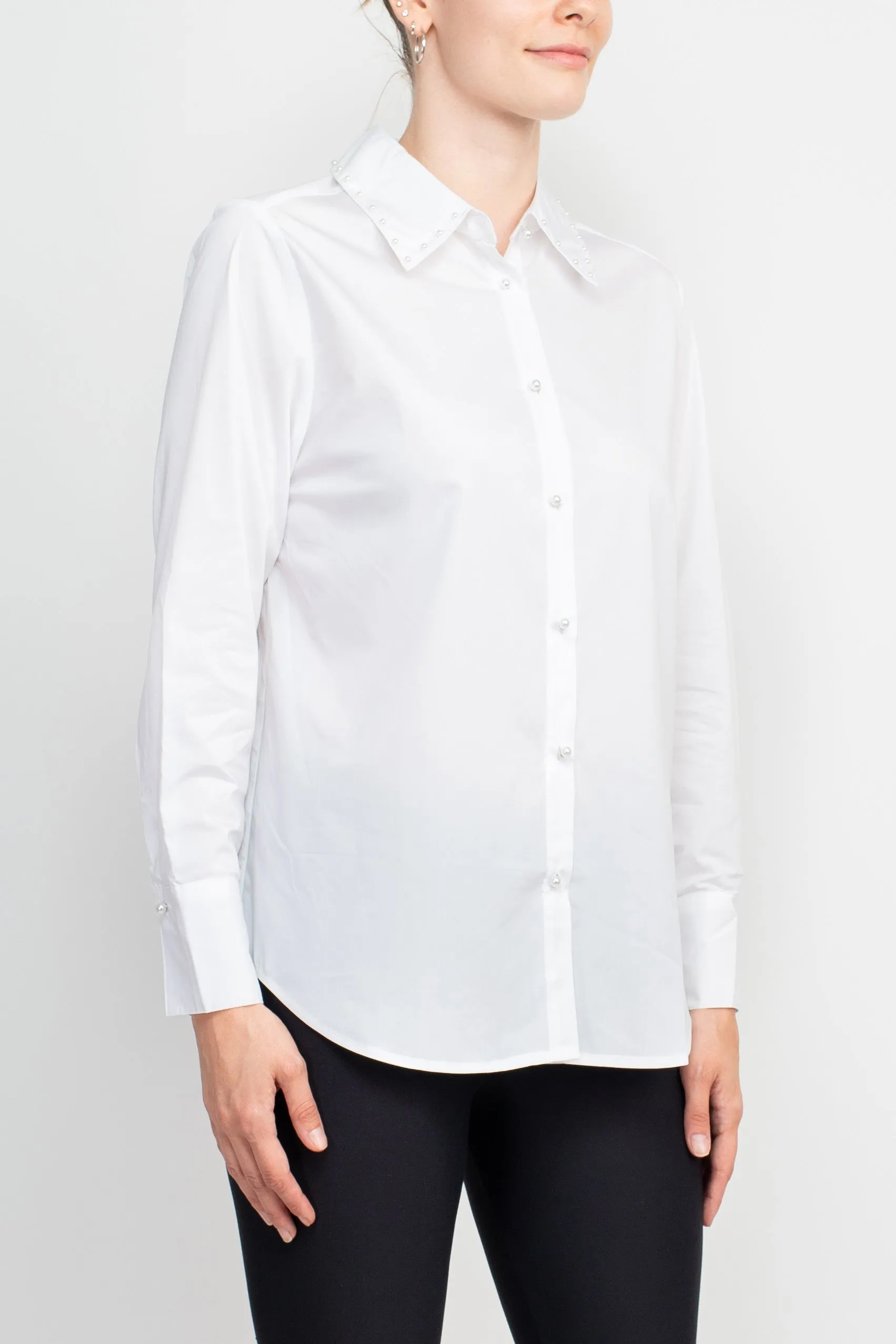 Grand & Greene Collar Neck Button Detail Long Cuffs Sleeves Rayon Top