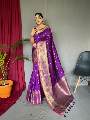 Grape Purple Saree in Soft Silk Multi Color Zari Woven