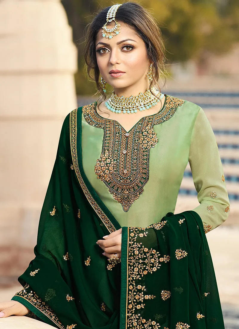 Green Ethic Embroidered Pakistani Gharara Suit