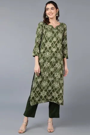 Green Viscose Rayon Printed Straight Kurta