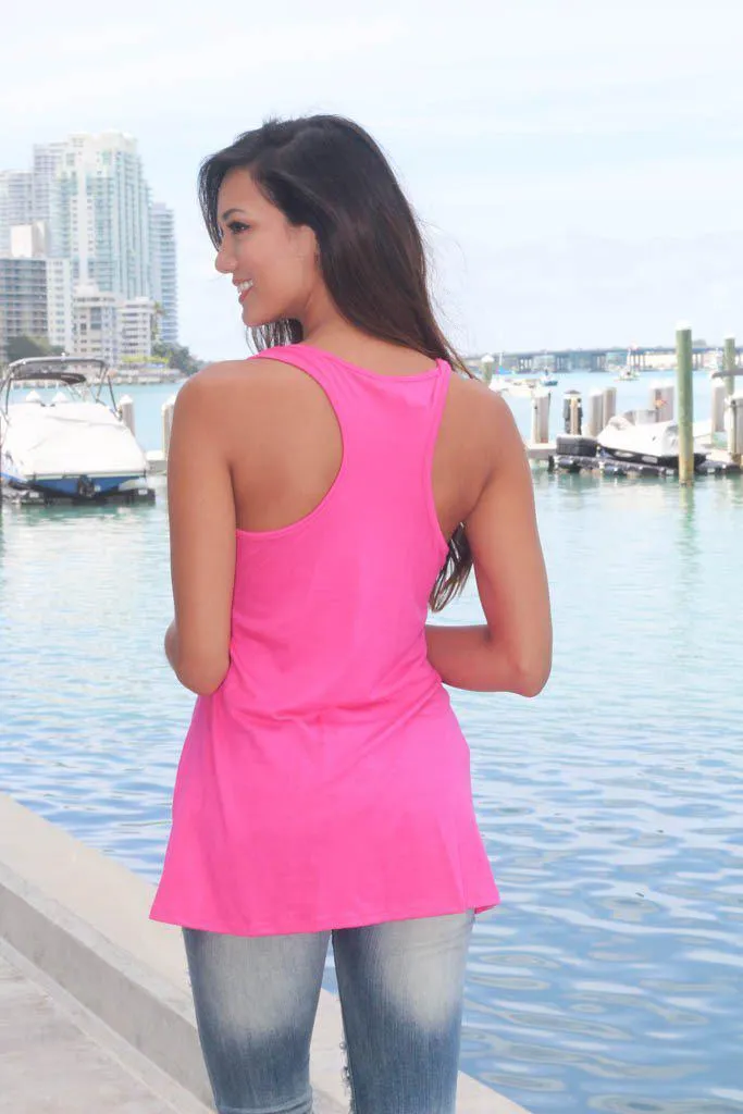 Hot Pink Tunic Top With Chevron Pocket