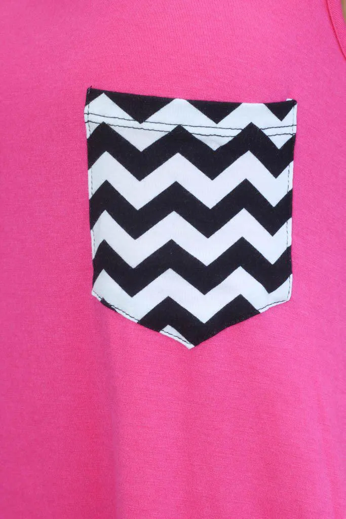 Hot Pink Tunic Top With Chevron Pocket