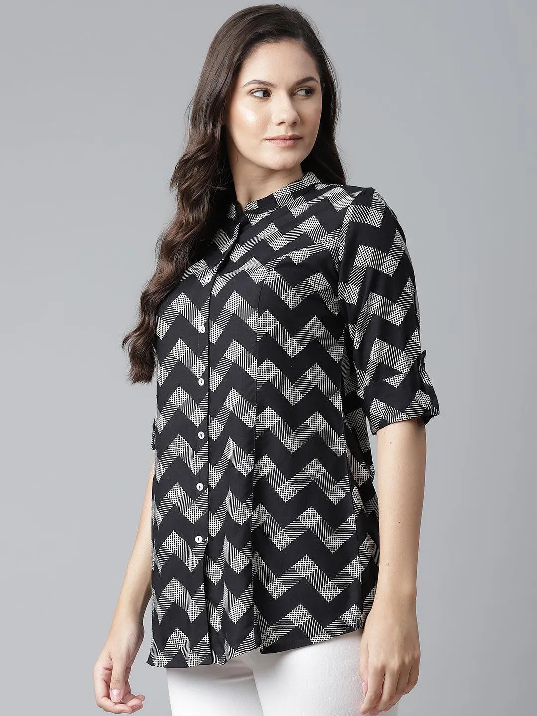 Jashvi Black Rayon Zigzag Print Shirts Style Top