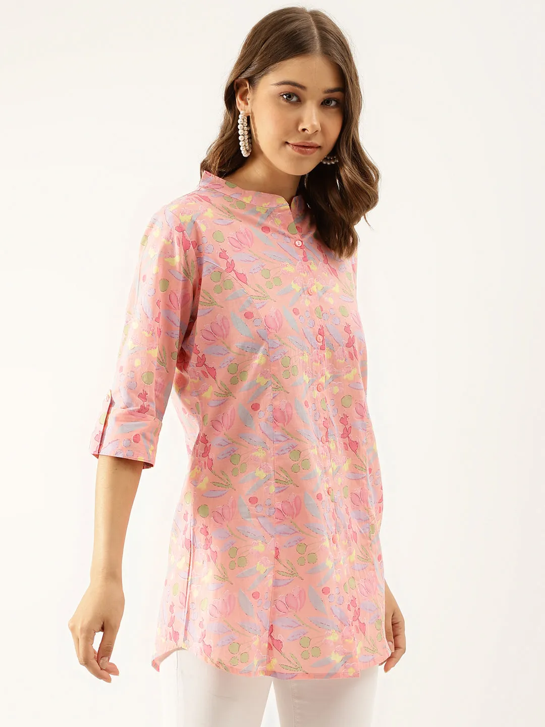 Jashvi Pink Multi Colored Floral print Cotton Regular Top