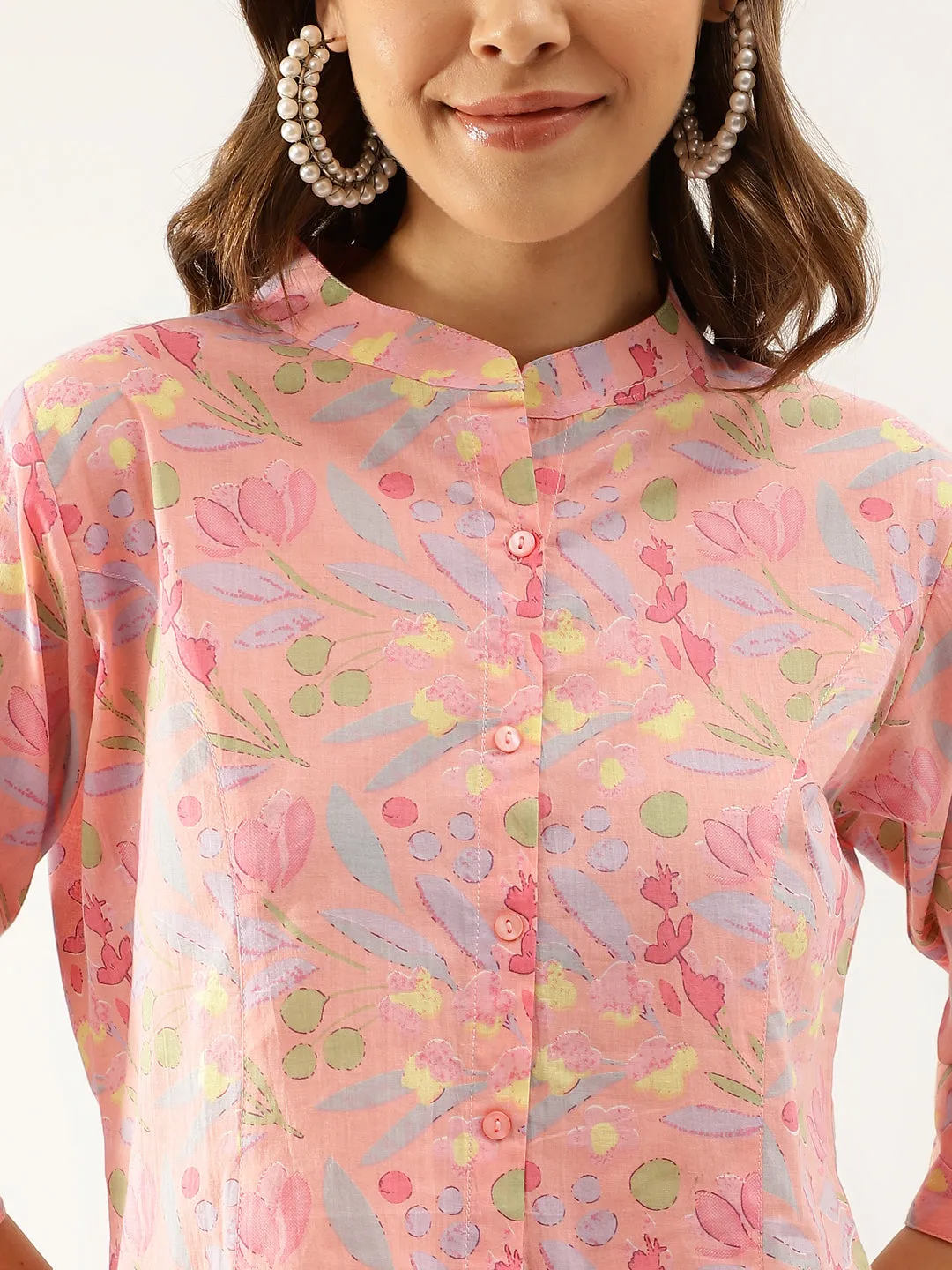 Jashvi Pink Multi Colored Floral print Cotton Regular Top